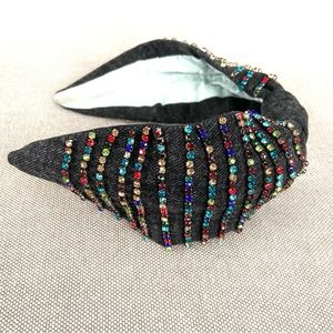 NAMJOSH Beaded Rhinestone Black Denim Headband
